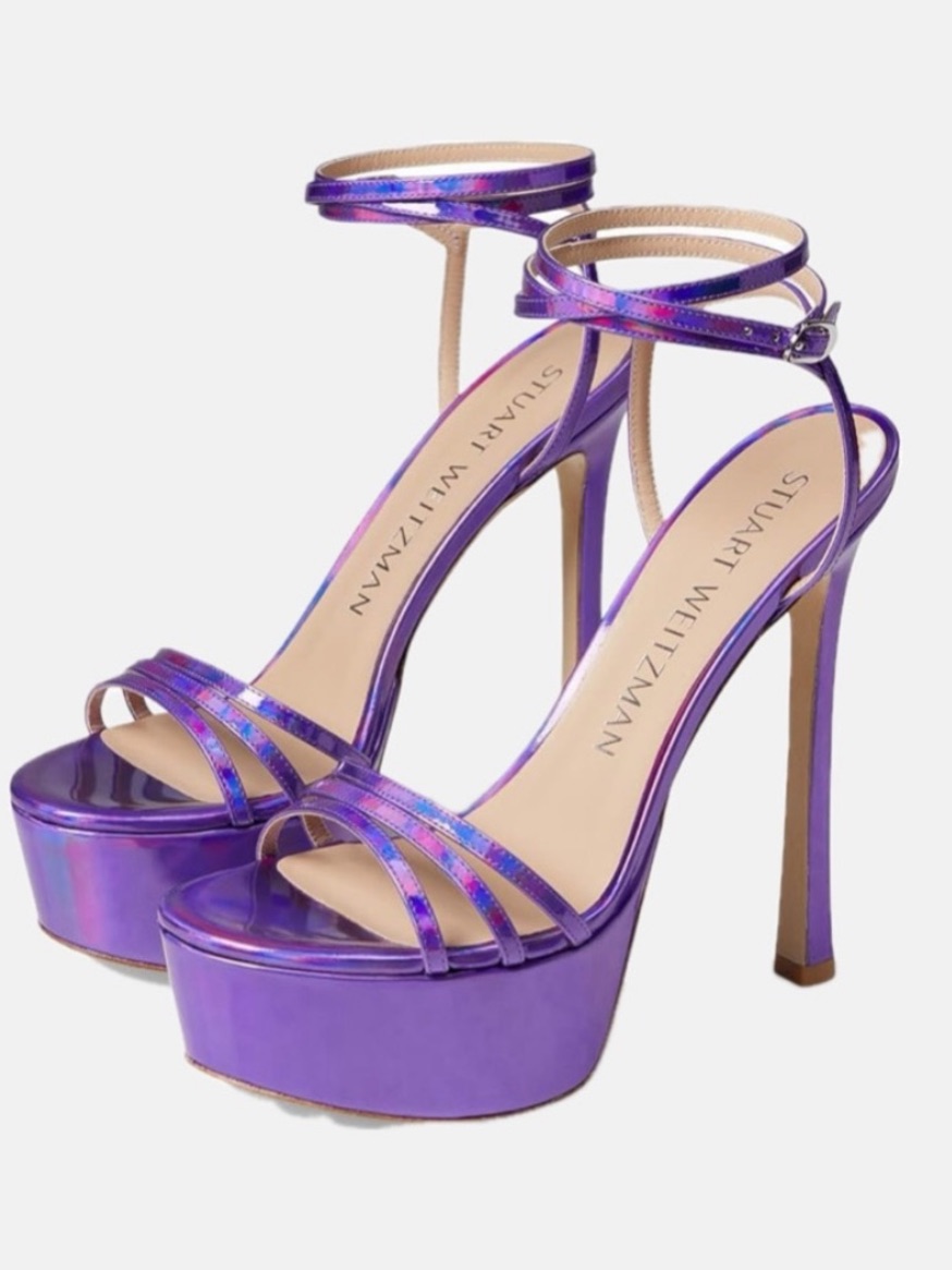 Stuart Weitzman Iridescent Purple Metallic Platform Sandals Size 8
